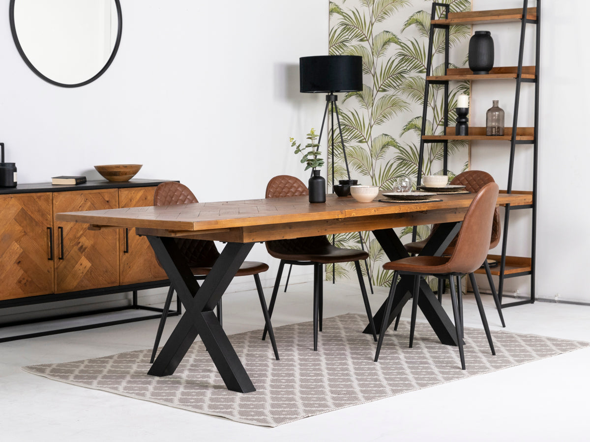 Tulsa Large Extendable Cross Leg Dining Table (180cm - 240cm) & Tan Dallas Dining Chairs