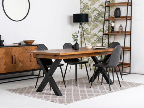 Tulsa Large Extendable Cross Leg Dining Table (180cm - 240cm) & Grey Dallas Dining Chairs