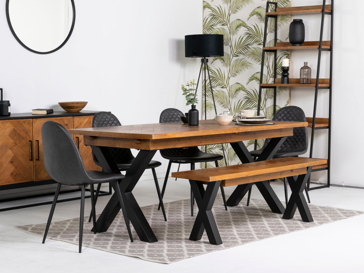 Tulsa Large Extendable Cross Leg Dining Table (180cm - 240cm) & Grey Dallas Dining Chairs