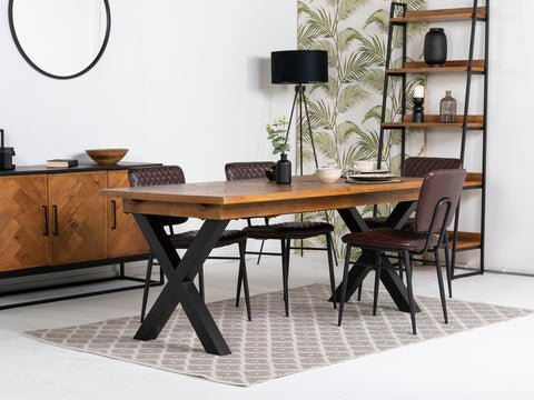 Tulsa Large Extendable Cross Leg Dining Table (180cm - 240cm) & Brown Houston Dining Chairs