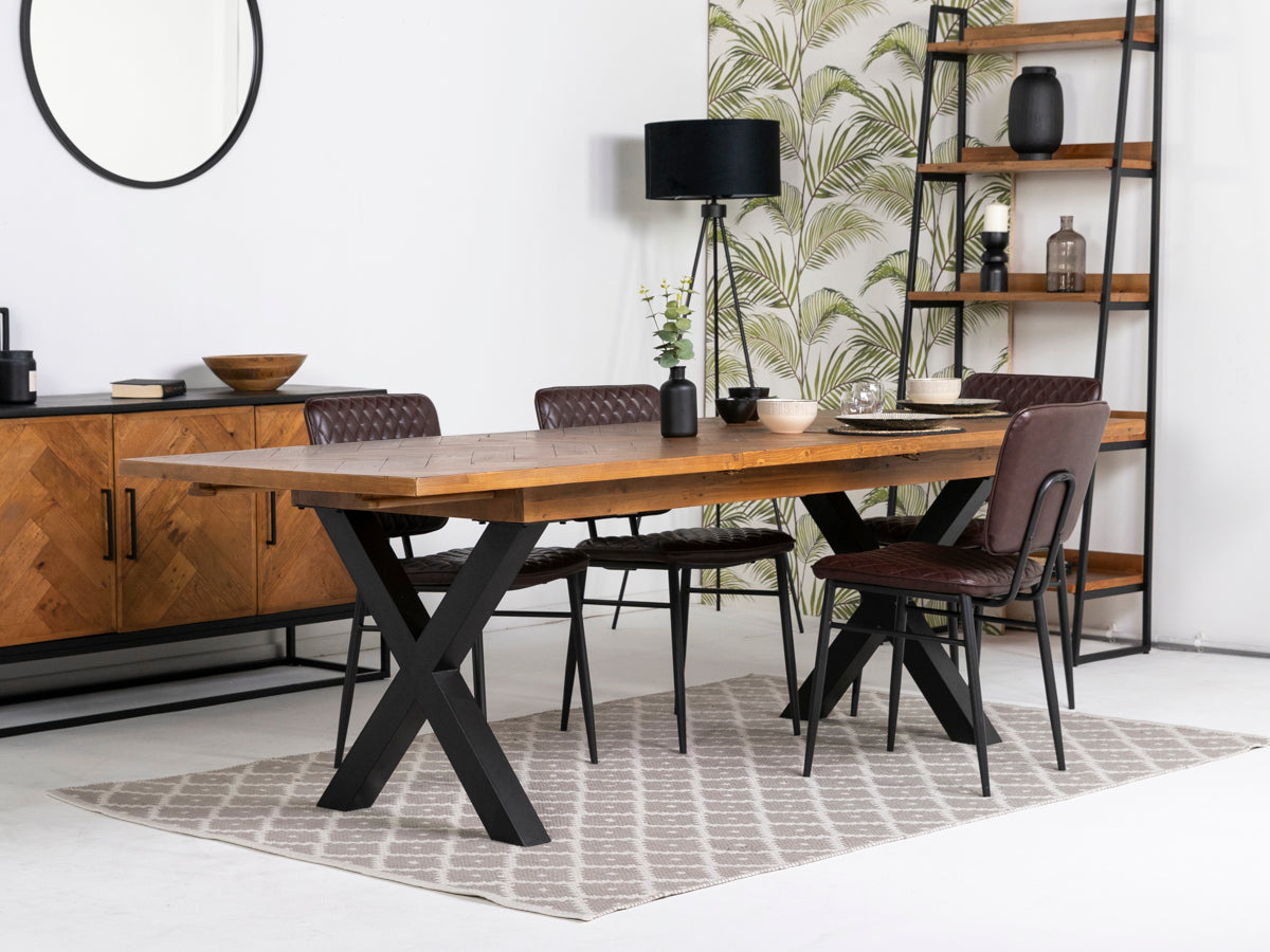 Tulsa Large Extendable Cross Leg Dining Table (180cm - 240cm) & Brown Houston Dining Chairs