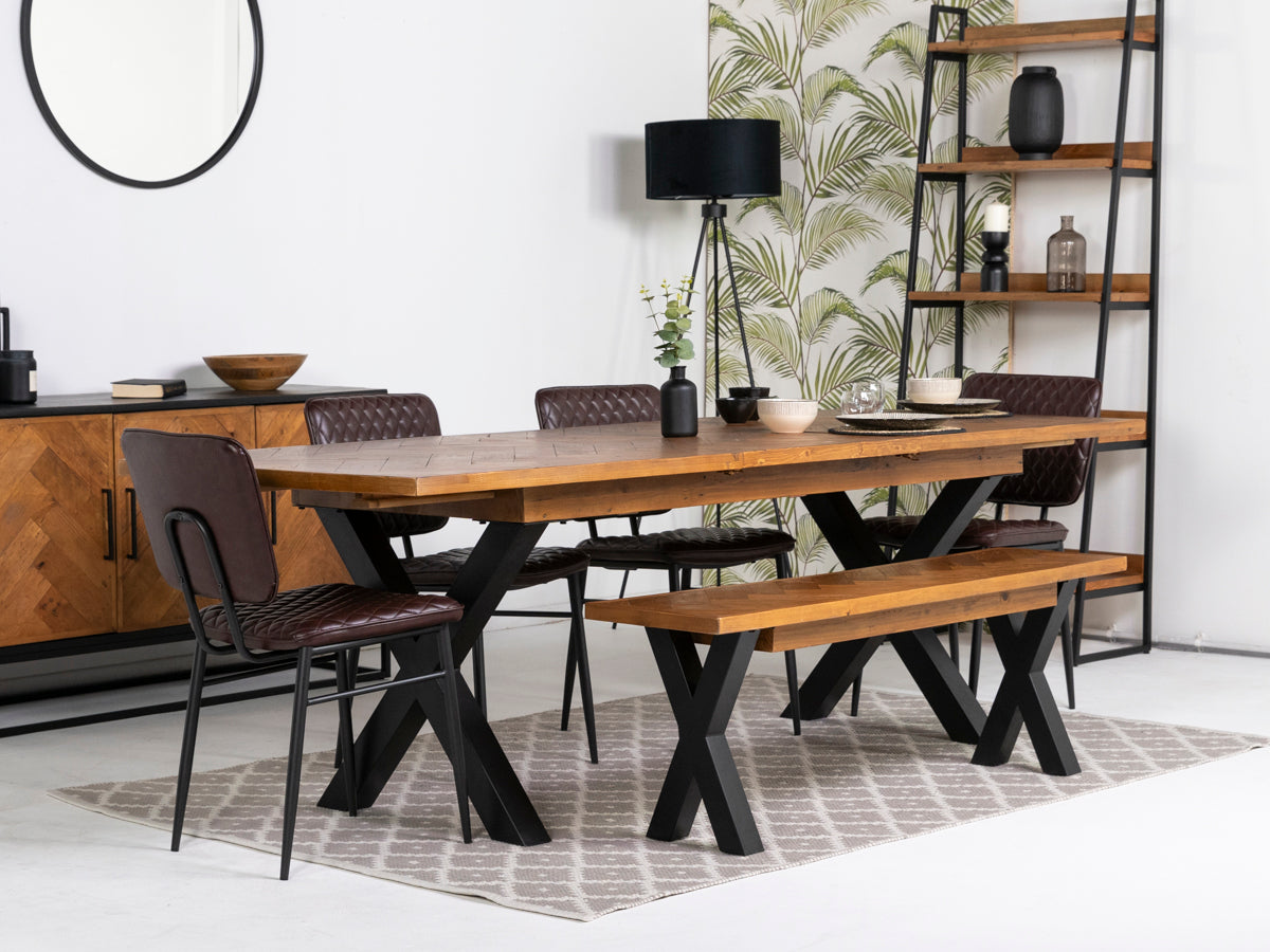 Tulsa Large Extendable Cross Leg Dining Table (180cm - 240cm) & Brown Houston Dining Chairs