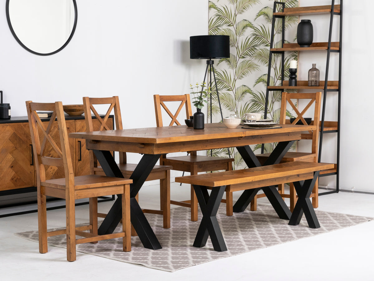 Tulsa Large Extendable Cross Leg Dining Table (180cm - 240cm) & Tulsa Cross Back Dining Chairs