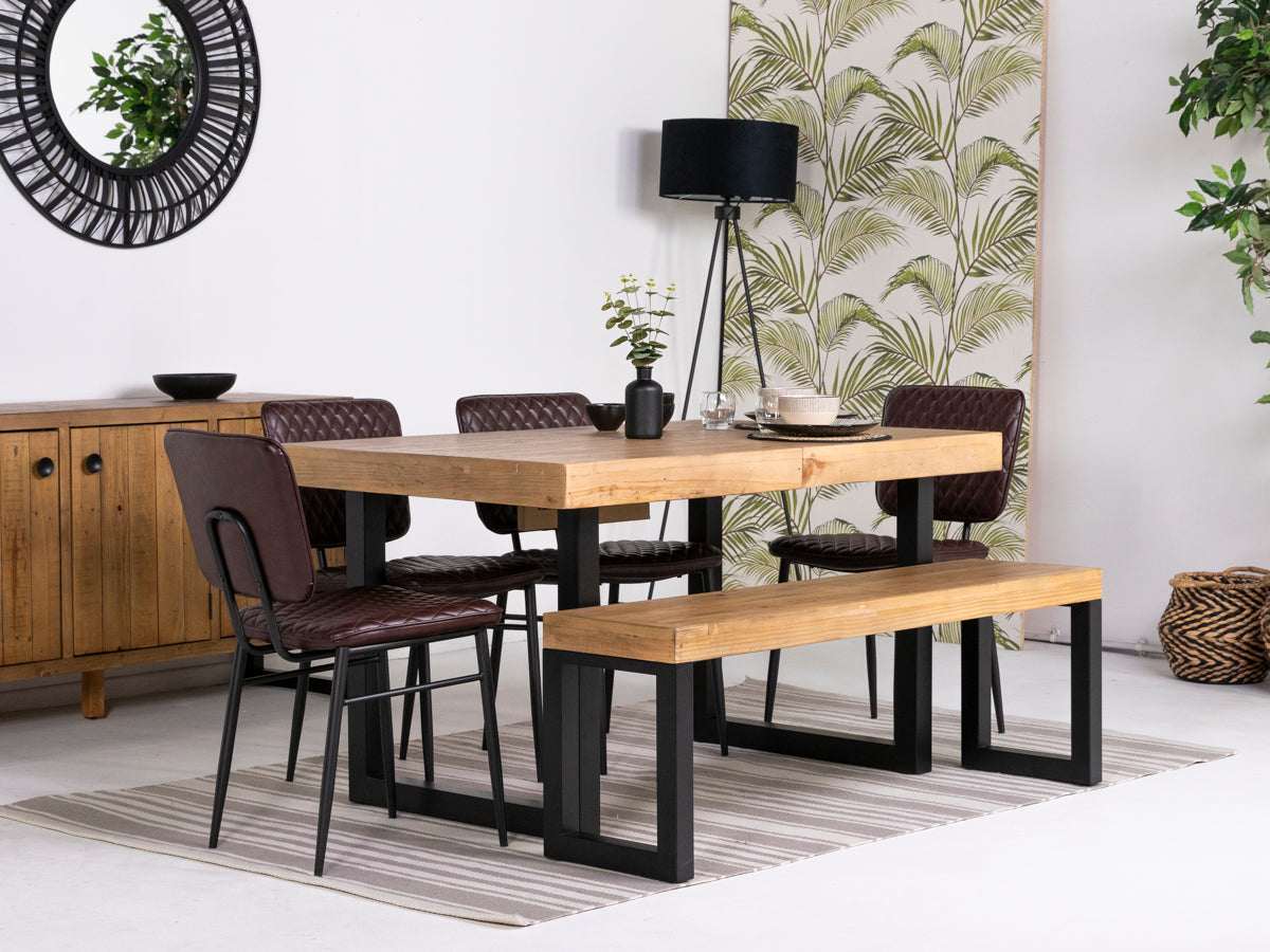 Brooklyn Light Extendable Dining Table (140cm - 180cm) & Brown Houston Dining Chairs