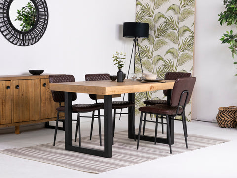 Brooklyn Light Extendable Dining Table (140cm - 180cm) & Brown Houston Dining Chairs