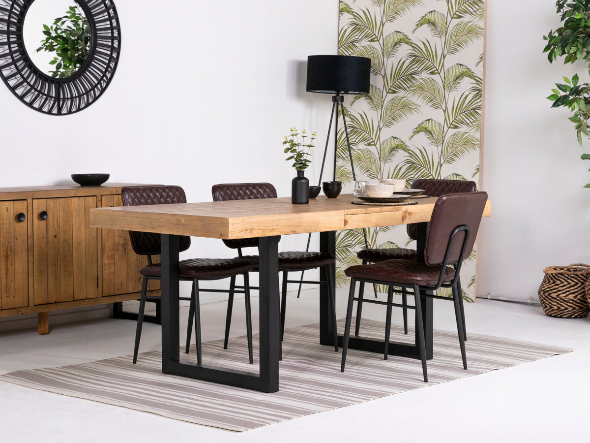 Brooklyn Light Extendable Dining Table (140cm - 180cm) & Brown Houston Dining Chairs