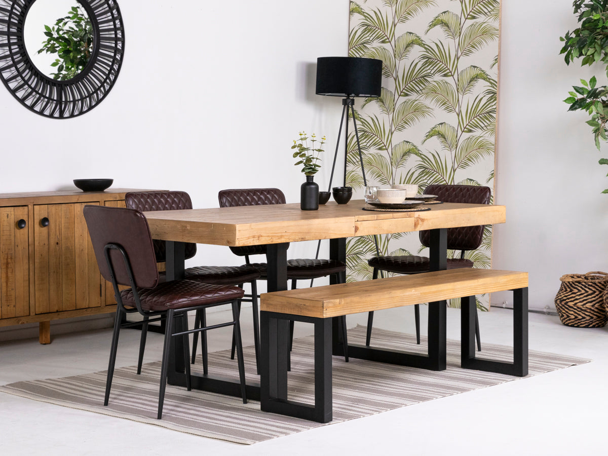 Brooklyn Light Extendable Dining Table (140cm - 180cm) & Brown Houston Dining Chairs