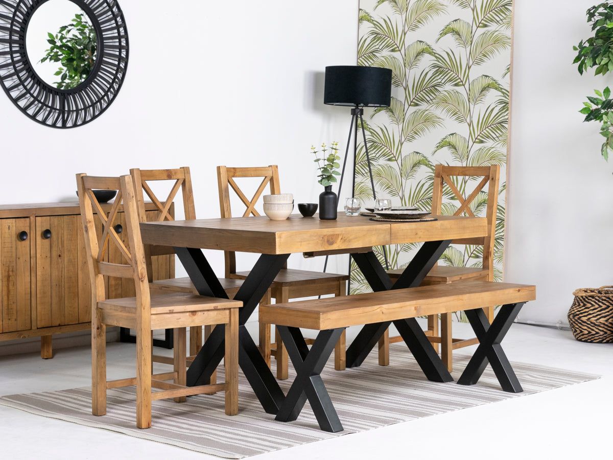 Brooklyn Light Extendable Cross Leg Dining Table (140cm - 180cm) & Brooklyn Light Cross Back Dining Chairs