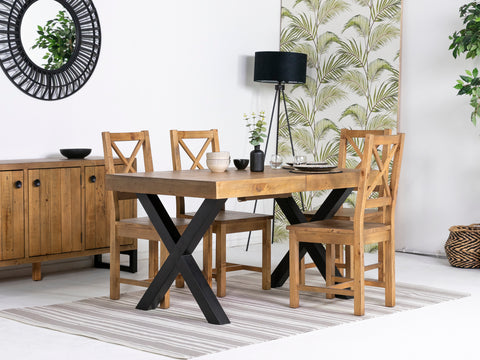 Brooklyn Light Extendable Cross Leg Dining Table (140cm - 180cm) & Brooklyn Light Cross Back Dining Chairs