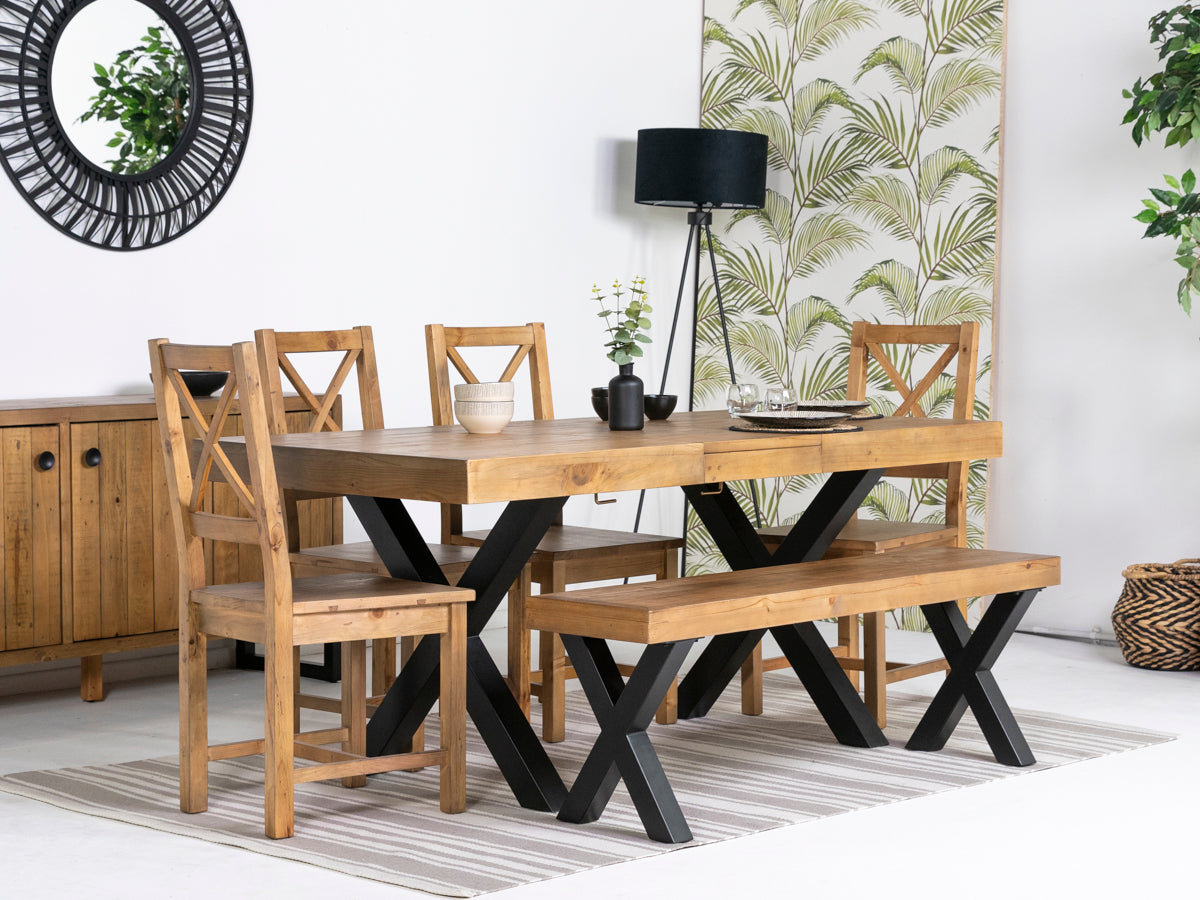 Brooklyn Light Extendable Cross Leg Dining Table (140cm - 180cm) & Brooklyn Light Cross Back Dining Chairs