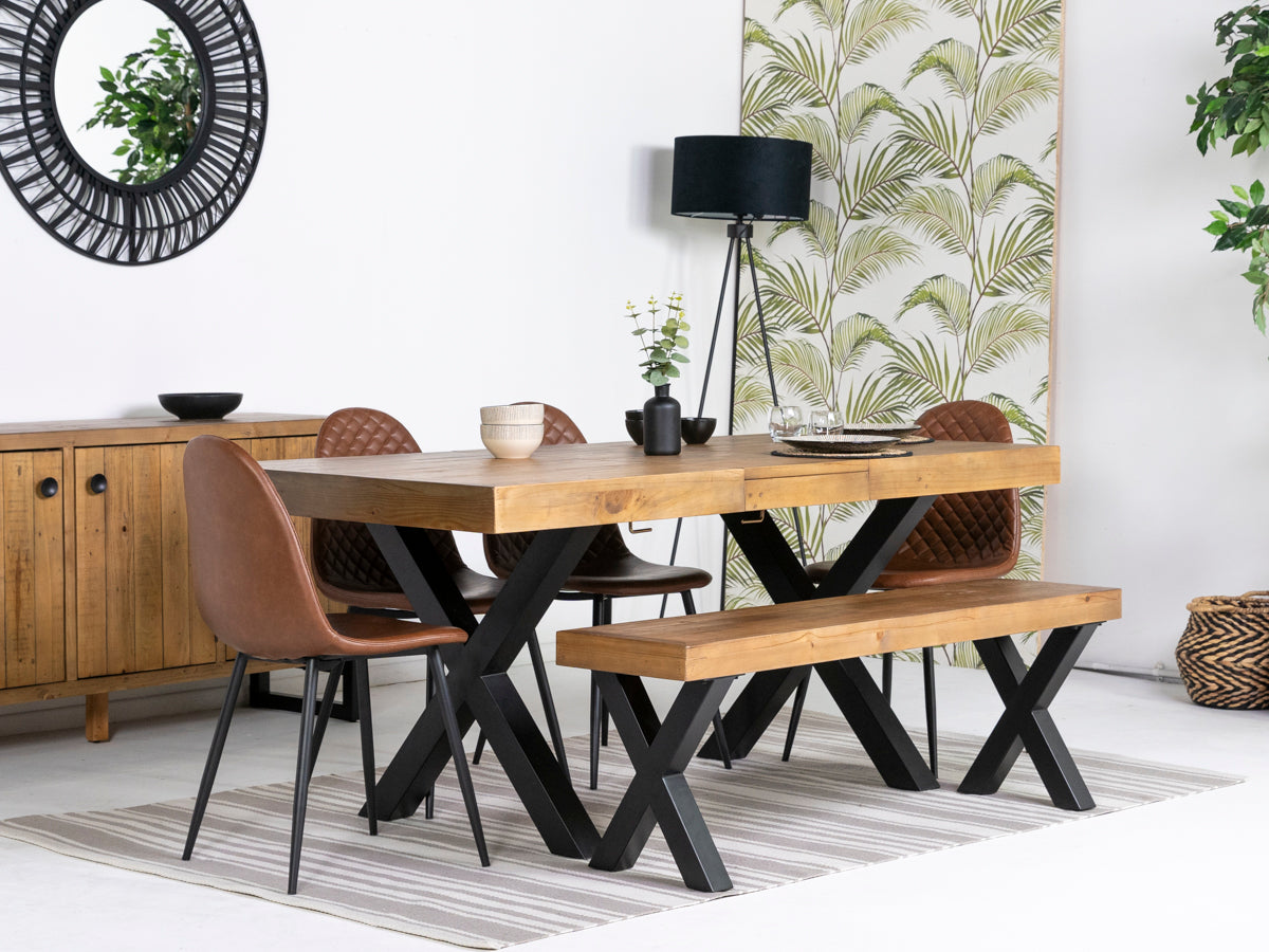 Brooklyn Light Extendable Cross Leg Dining Table (140cm - 180cm) & Tan Dallas Dining Chairs