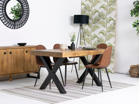 Brooklyn Light Extendable Cross Leg Dining Table (140cm - 180cm) & Tan Dallas Dining Chairs