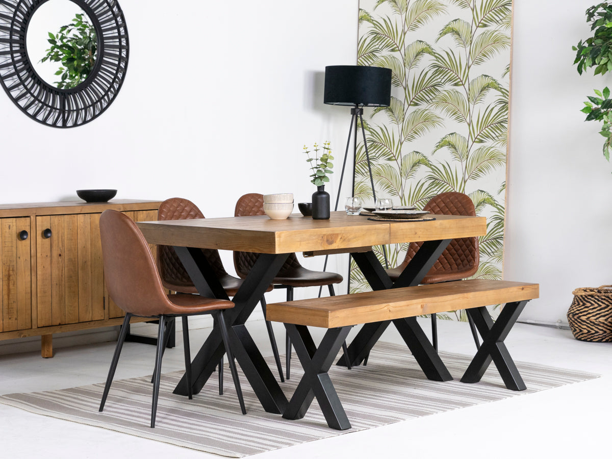 Brooklyn Light Extendable Cross Leg Dining Table (140cm - 180cm) & Tan Dallas Dining Chairs