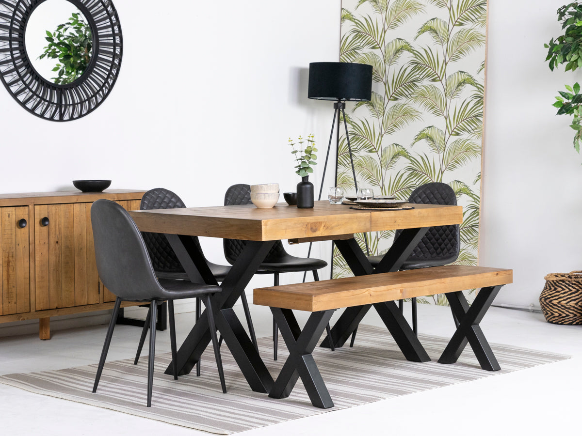 Brooklyn Light Extendable Cross Leg Dining Table (140cm - 180cm) & Grey Dallas Dining Chairs