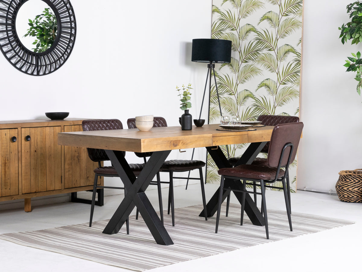 Brooklyn Light Extendable Cross Leg Dining Table (140cm - 180cm) & Brown Houston Dining Chairs