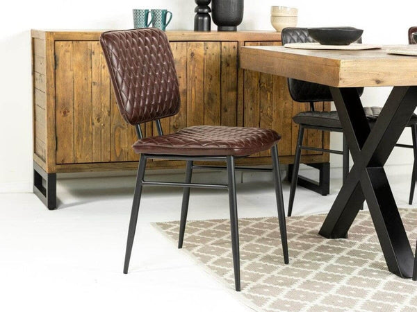 Tulsa Cross Leg Extendable Dining Table (140cm - 180cm) & Brown Houston Dining Chairs