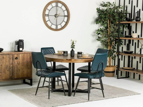 Brooklyn Round Dining Table & Blue Lupin Dining Chairs