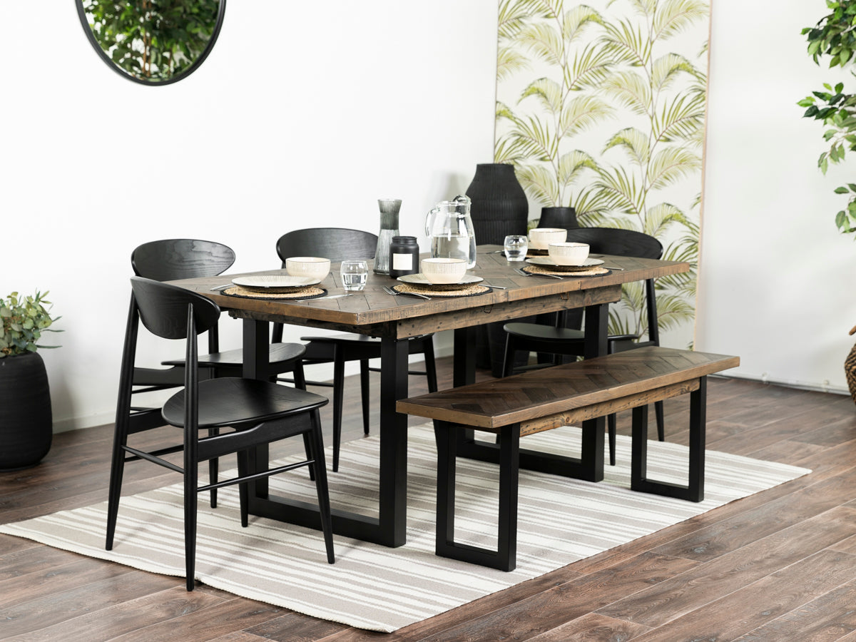 Tulsa Dark Extendable Dining Table (140cm - 180cm) & Tulsa Dark Wood Bench