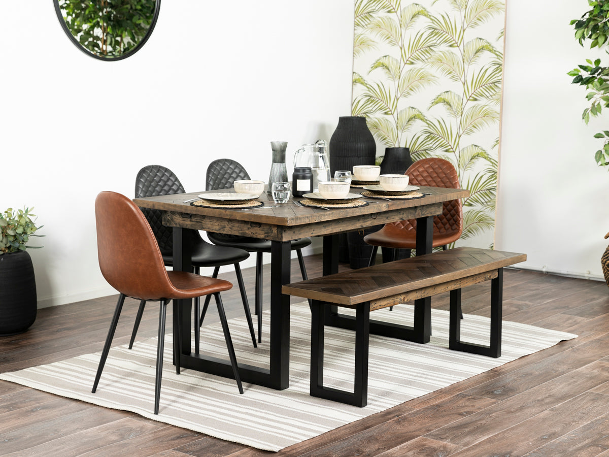 Tulsa Dark Extendable Dining Table (140cm - 180cm) & Tan Dallas Dining
