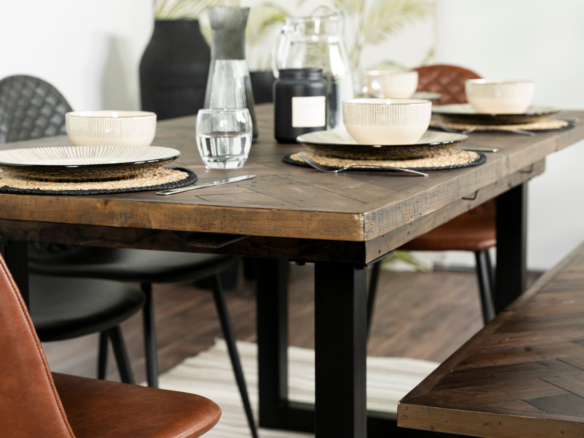 Tulsa Dark Extendable Dining Table (140cm - 180cm) & Tulsa Dark Wood Bench