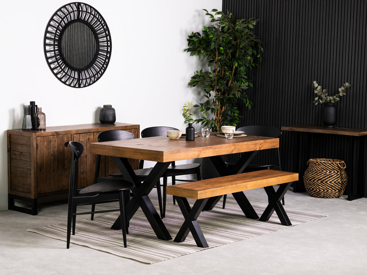 Brooklyn 160cm Fixed Top Cross Leg Dining Table & Gabo Dining Chairs