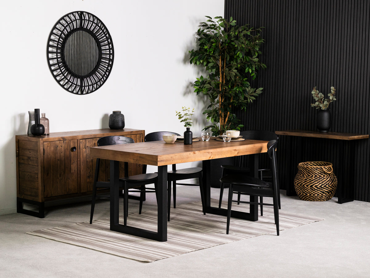 Brooklyn 160cm Fixed Top Dining Table & Black Gabo Dining Chairs