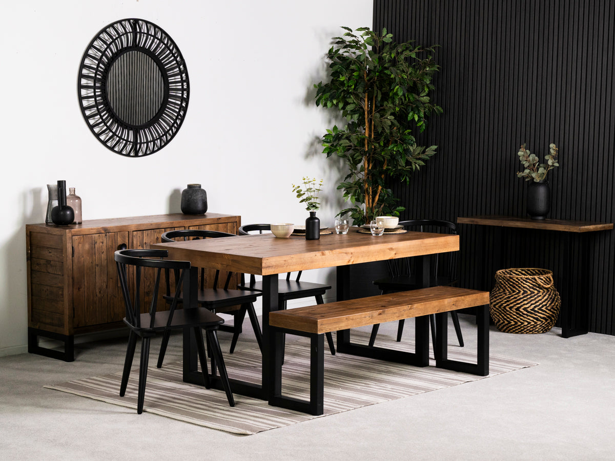 Brooklyn 160cm Fixed Top Dining Table & Black Bogart Dining Chairs