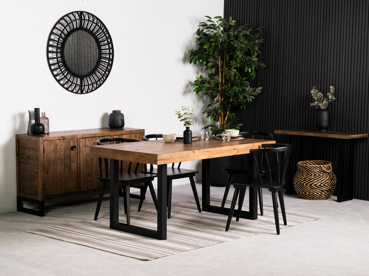 Brooklyn 160cm Fixed Top Dining Table & Black Bogart Dining Chairs