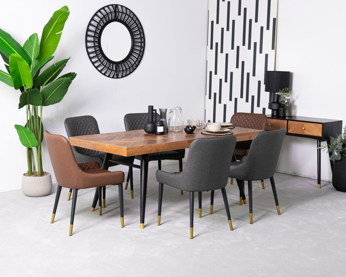 Mode Extendable Dining Table & Tan Sarah Dining Chairs