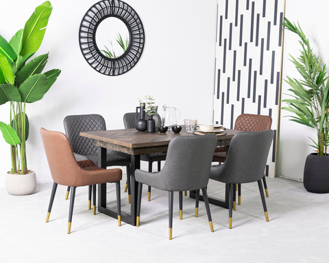 Tulsa Dark Extendable Dining Table (140cm - 180cm) & Grey Sarah Dining Chairs