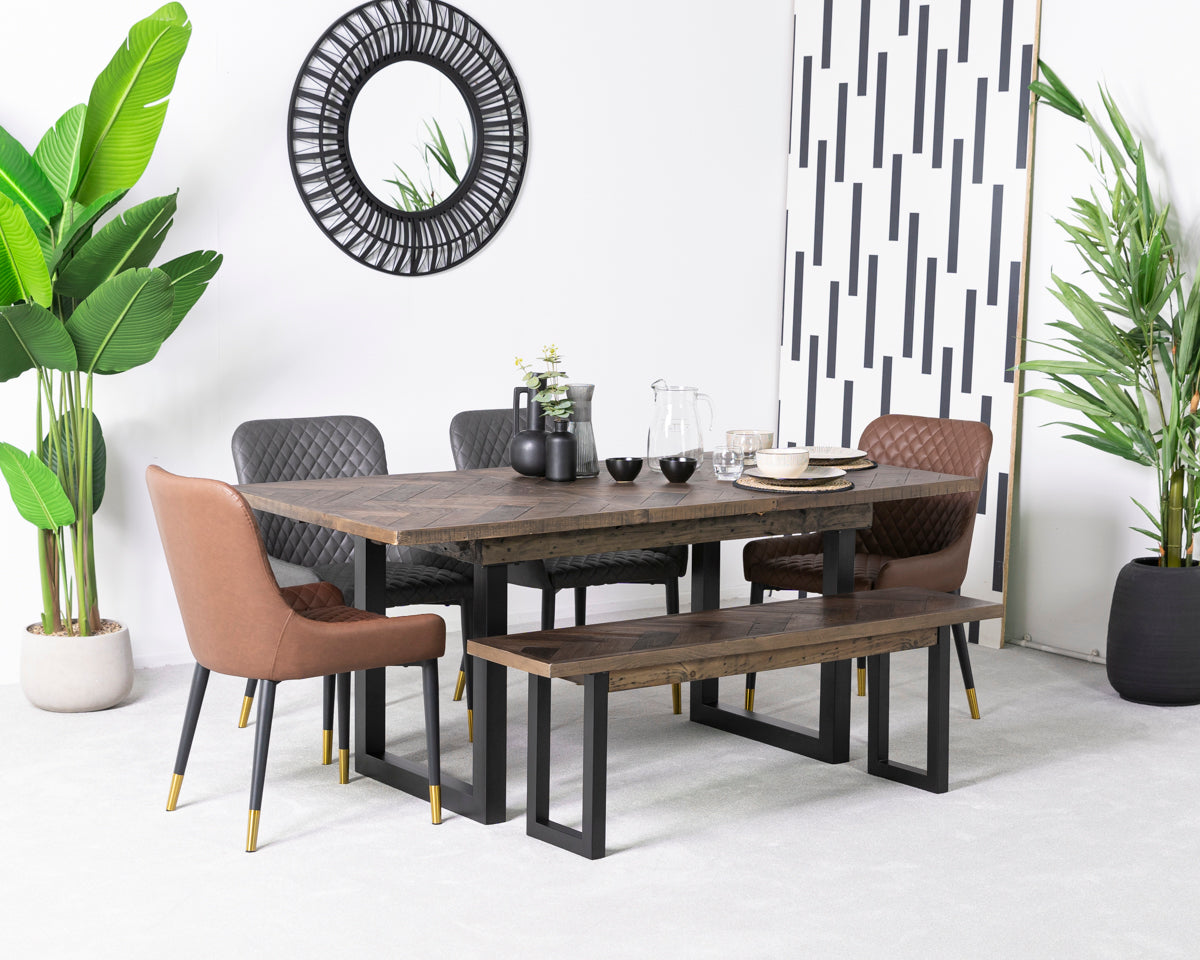 Tulsa Dark Extendable Dining Table (140cm - 180cm) & Tan Sarah Dining Chairs