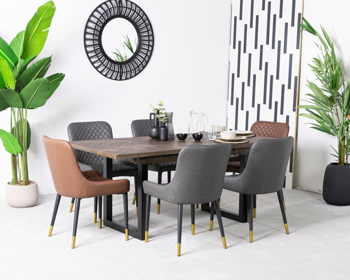 Tulsa Dark Extendable Dining Table (140cm - 180cm) & Grey Sarah Dining Chairs