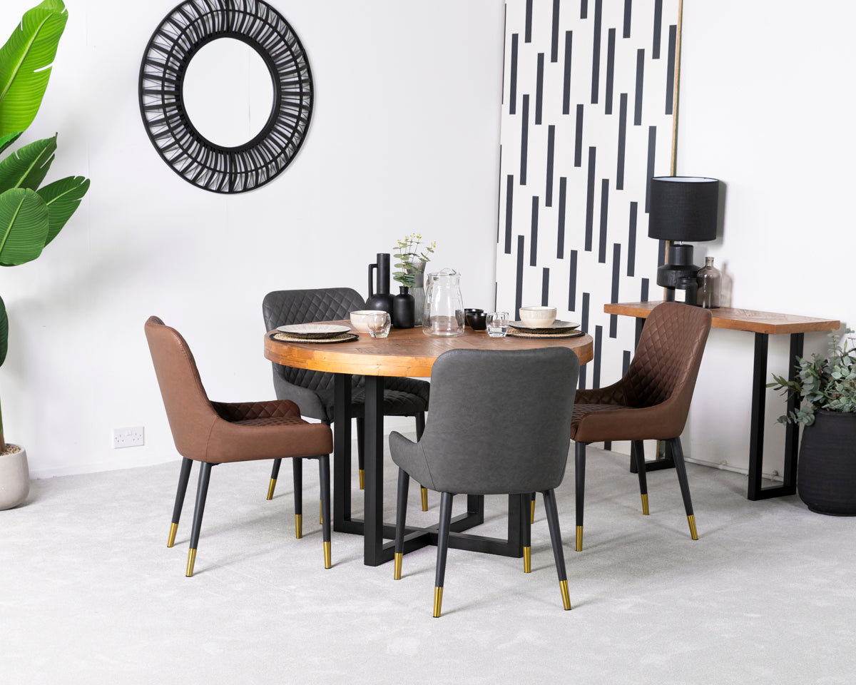 Tulsa Round Dining Table & Tan Sarah Dining Chairs