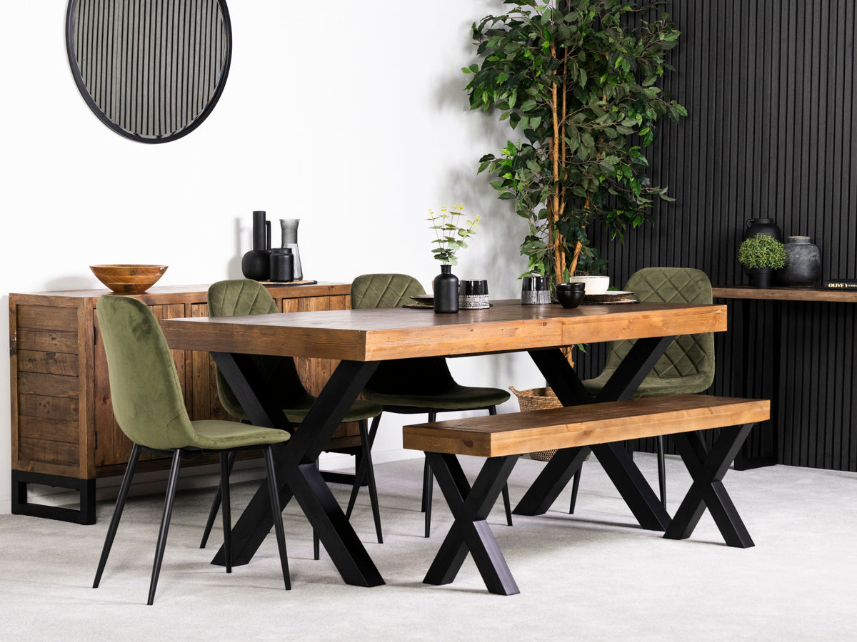 Brooklyn Large Extendable Cross Leg Dining Table (180cm - 240cm) & Alston Dining Chairs