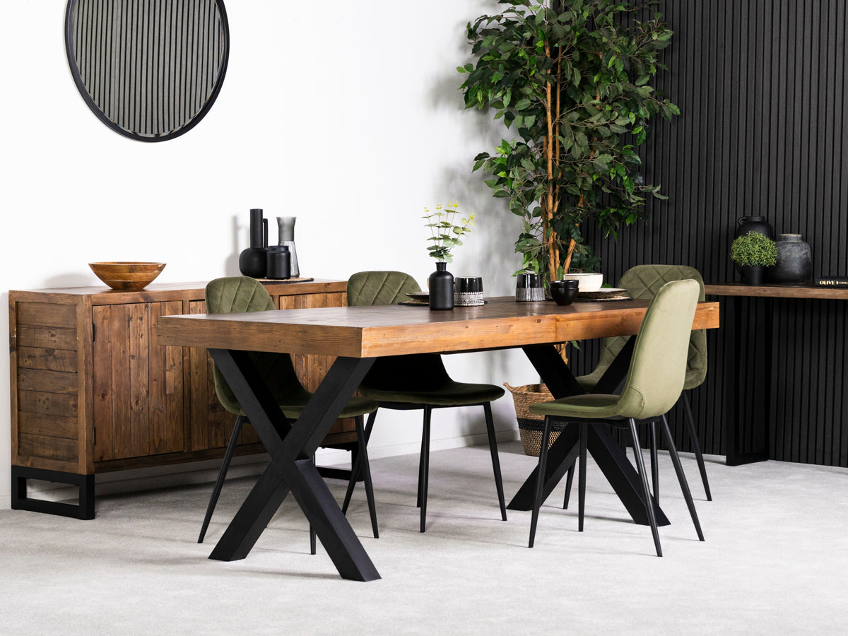 Brooklyn Large Extendable Cross Leg Dining Table (180cm - 240cm) & Alston Dining Chairs