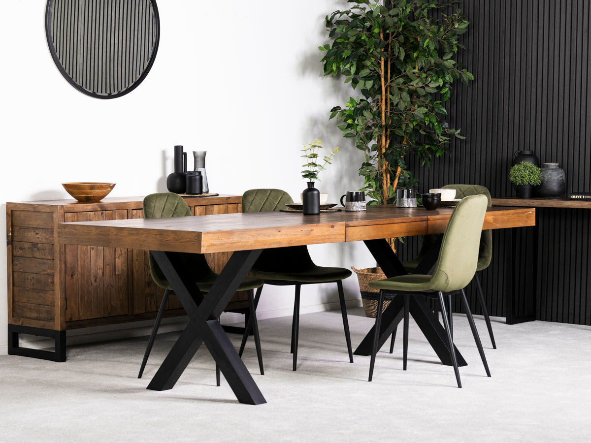 Brooklyn Large Extendable Cross Leg Dining Table (180cm - 240cm) & Alston Dining Chairs