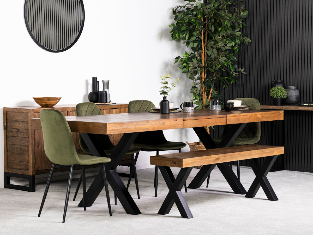 Brooklyn Large Extendable Cross Leg Dining Table (180cm - 240cm) & Alston Dining Chairs