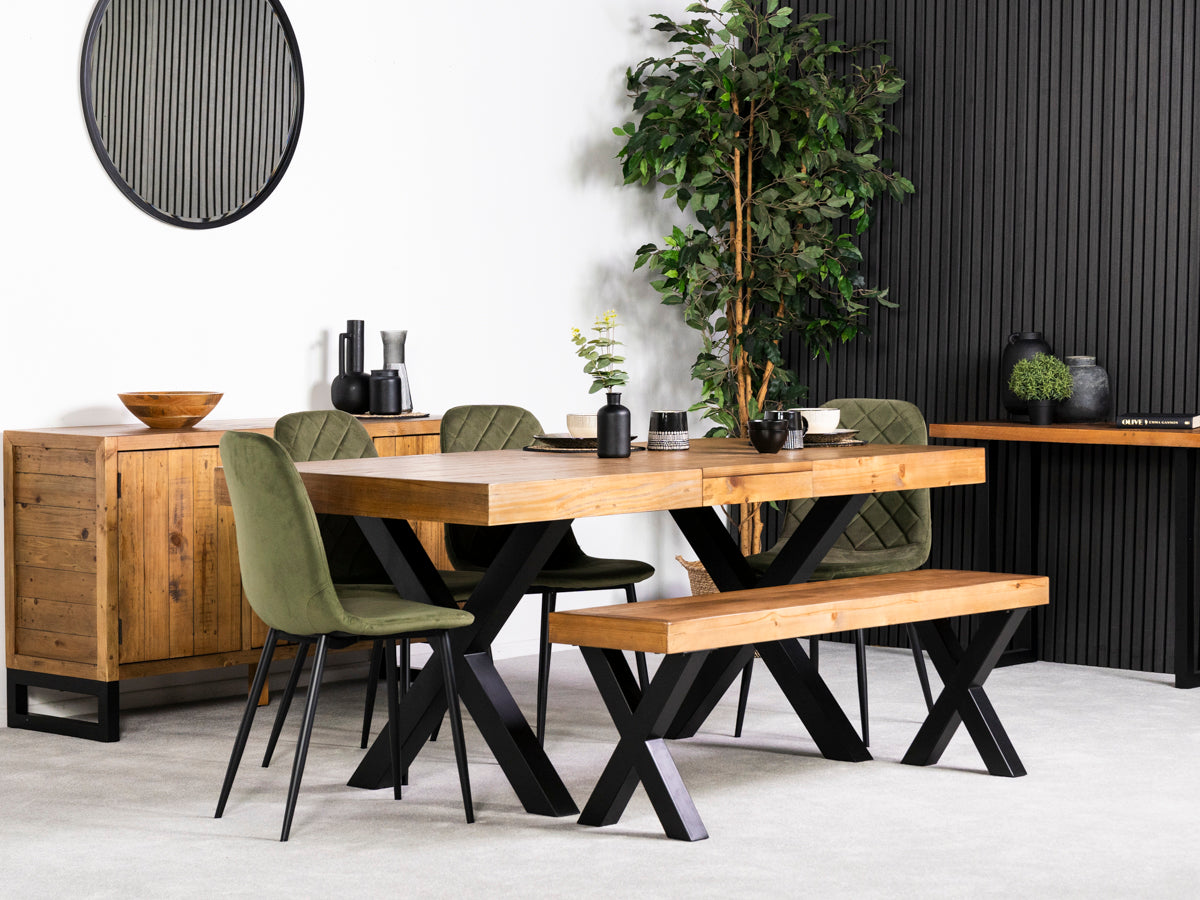 Brooklyn Light Extendable Cross Leg Dining Table (140cm - 180cm) & Alston Dining Chairs