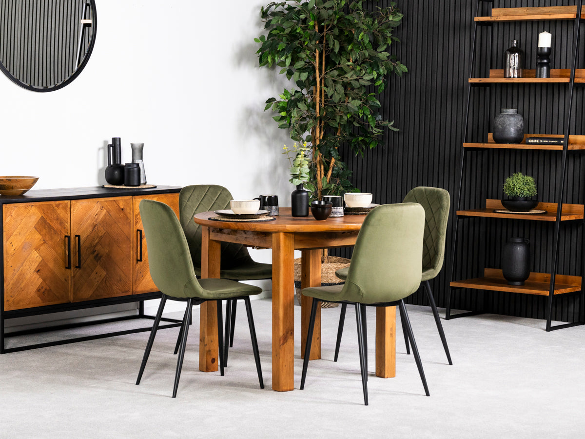 Tulsa Round Extendable Dining Table & Alston Dining Chairs