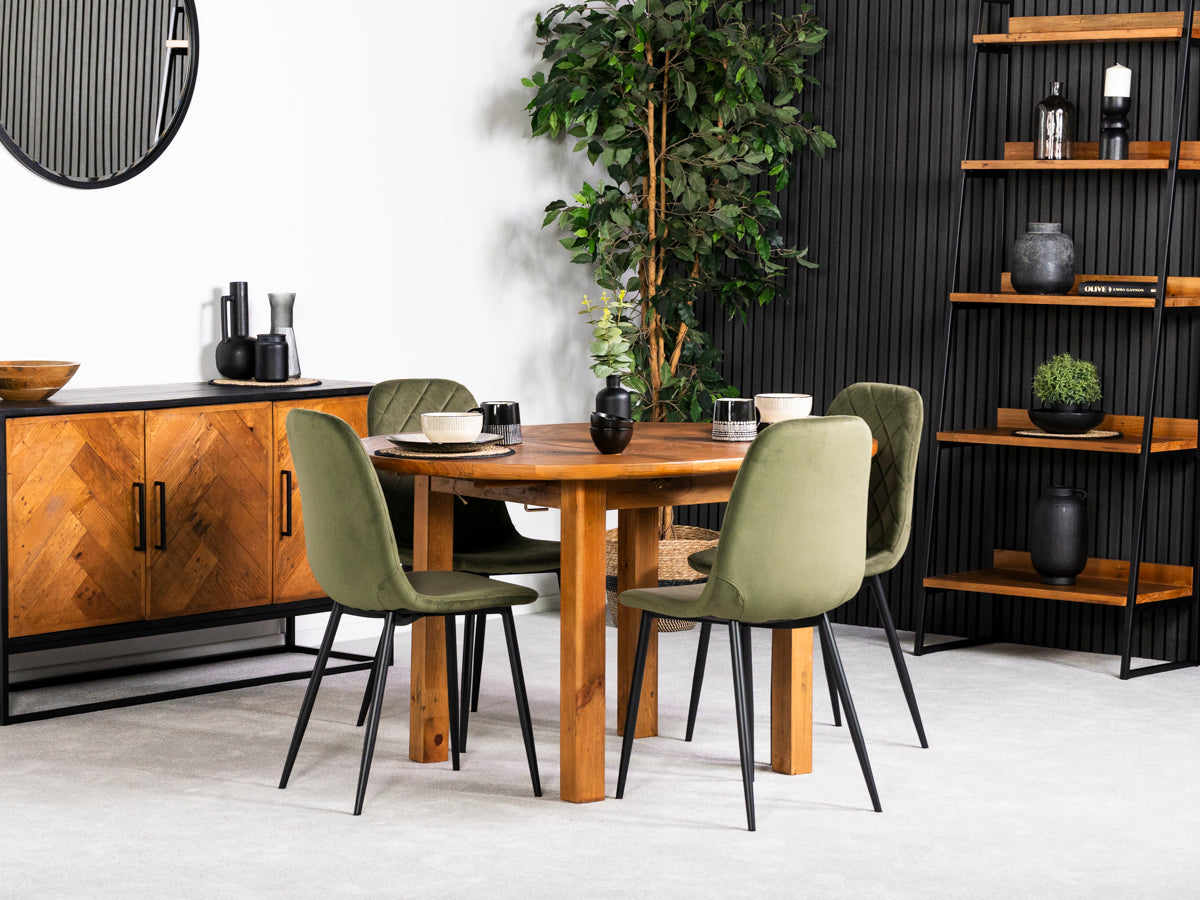 Tulsa Round Extendable Dining Table & Alston Dining Chairs