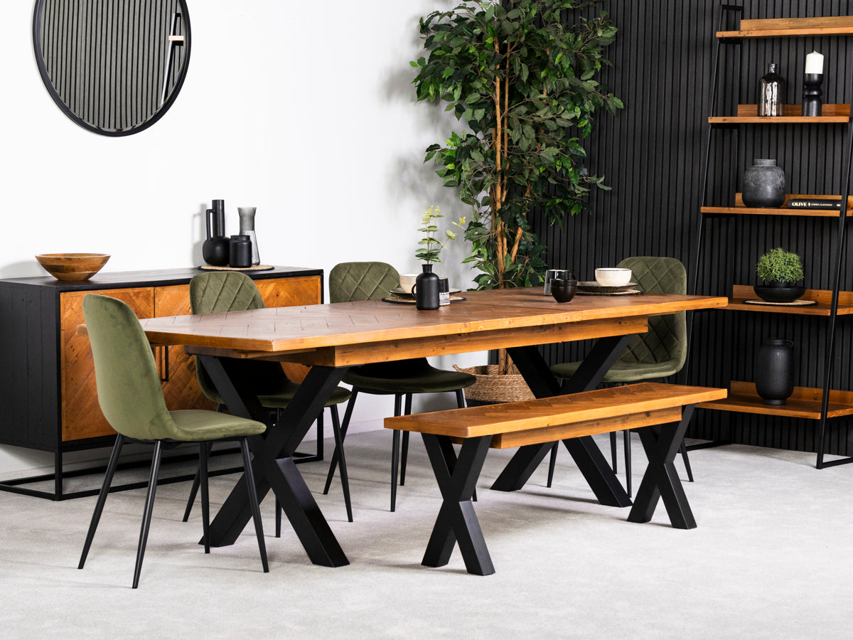 Tulsa Cross Leg Extendable Dining Table (140cm - 180cm) & Alston Dining Chairs