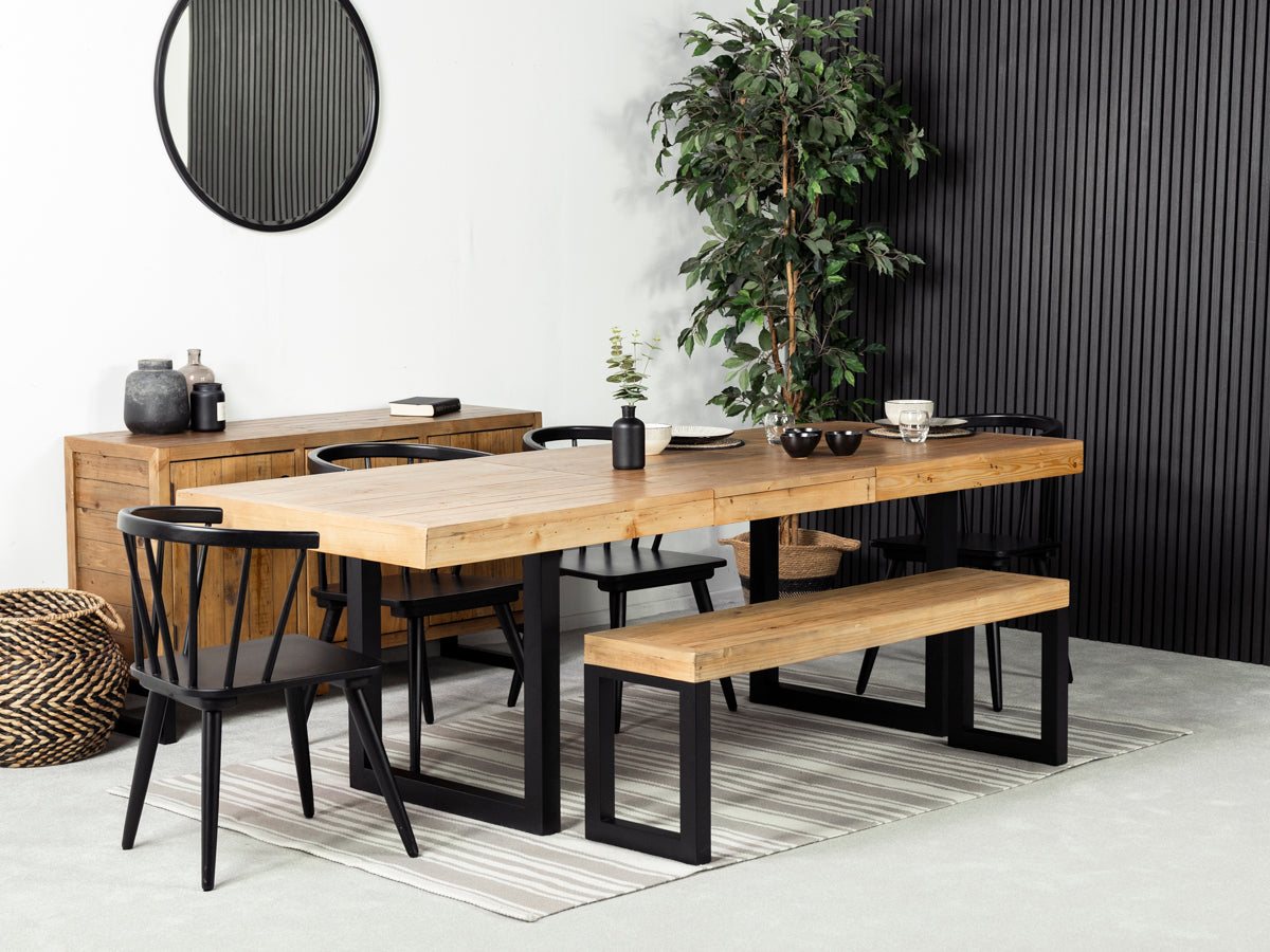 Brooklyn Light Extendable Dining Table (180cm - 240cm) & Bogart Black Dining Chair