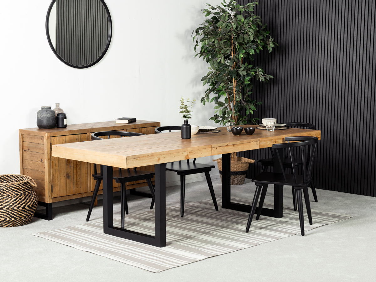 Brooklyn Light Extendable Dining Table (180cm - 240cm) & Bogart Black Dining Chair