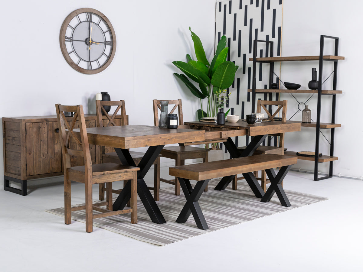 Brooklyn Large Extendable Cross Leg Dining Table (180cm - 240cm) & Brooklyn Dining Chairs