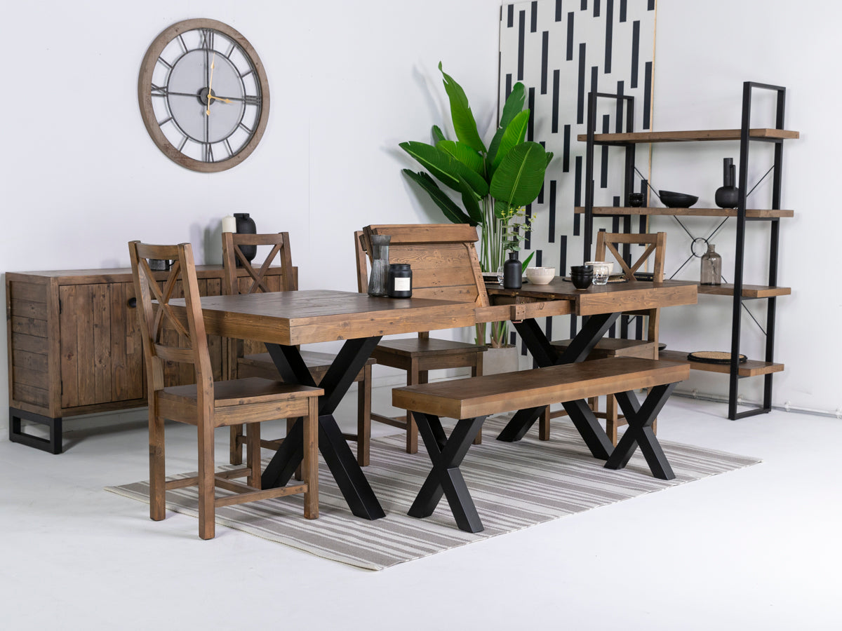 Brooklyn Large Extendable Cross Leg Dining Table (180cm - 240cm) & Brooklyn Dining Chairs