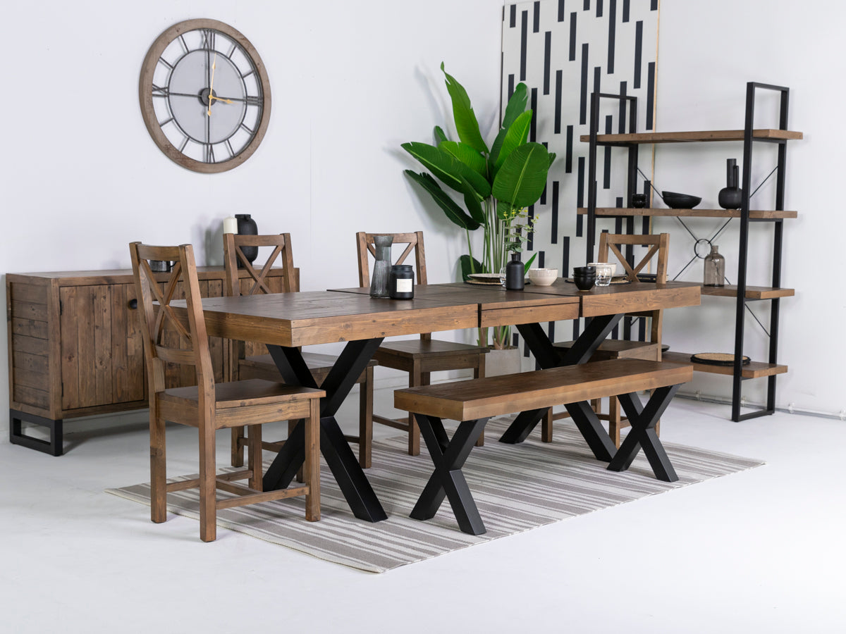 Brooklyn Large Extendable Cross Leg Dining Table (180cm - 240cm) & Brooklyn Dining Chairs