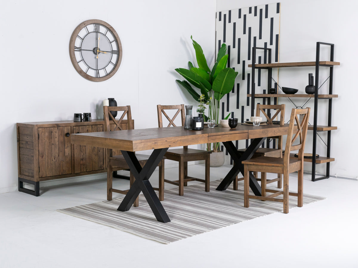 Brooklyn Large Extendable Cross Leg Dining Table (180cm - 240cm) & Brooklyn Dining Chairs