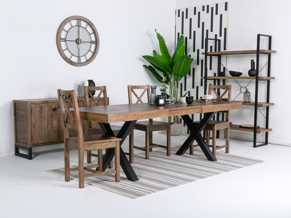 Brooklyn Large Extendable Cross Leg Dining Table (180cm - 240cm) & Brooklyn Dining Chairs