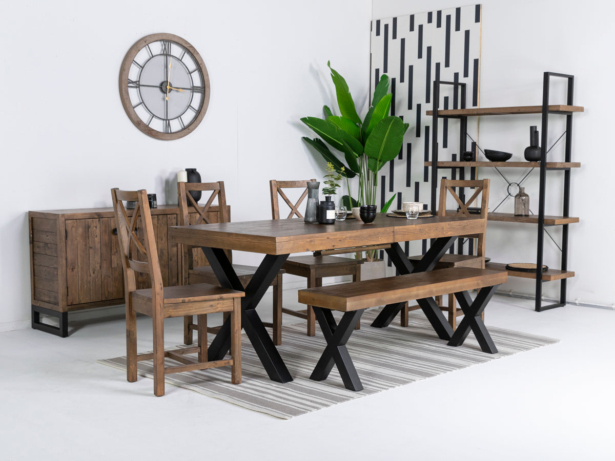 Brooklyn Extendable Cross Leg Dining Table (140cm - 180cm) & Brooklyn Dining Chairs