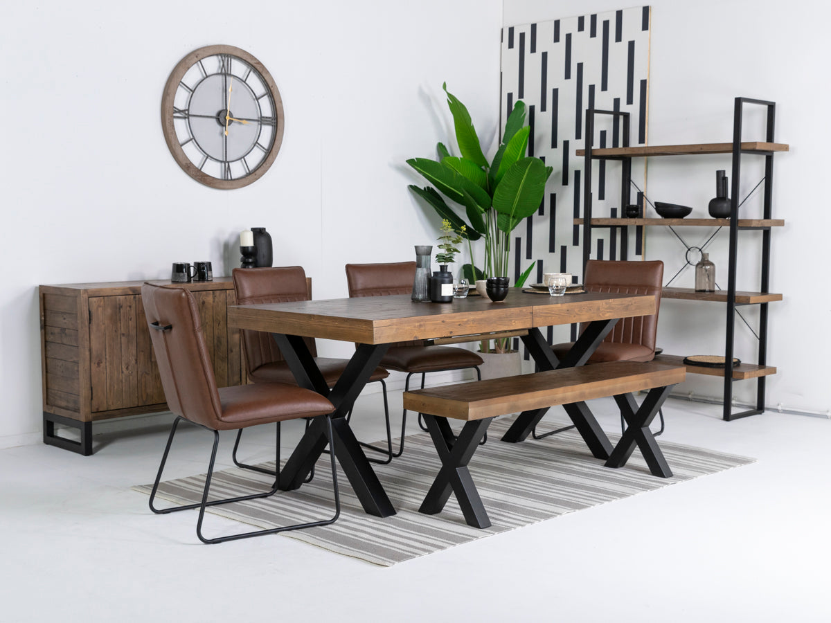 Brooklyn Large Extendable Cross Leg Dining Table (180cm - 240cm) & Grainger Brown Dining Chairs